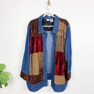 Vintage 90s White Stag Velvet Mixed Print Denim Lightweight Jacket Sz 26W